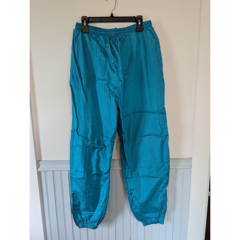 Vintage Teal Nylon Windbreaker Track Pants XL 80s 90s Zack‎ Morris Retro Swish